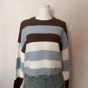 super cute grunge brown and blue striped knit sweater